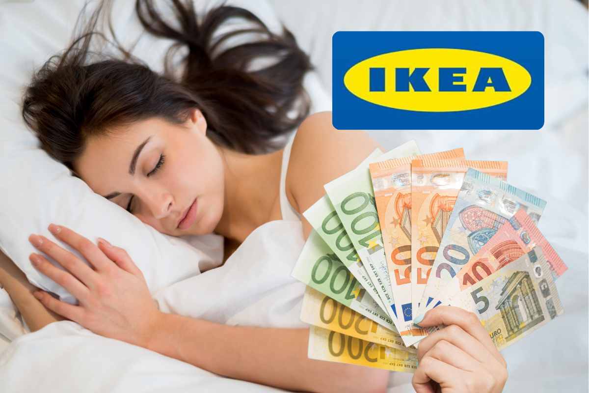 ikea logo donna dorme banconote in mano
